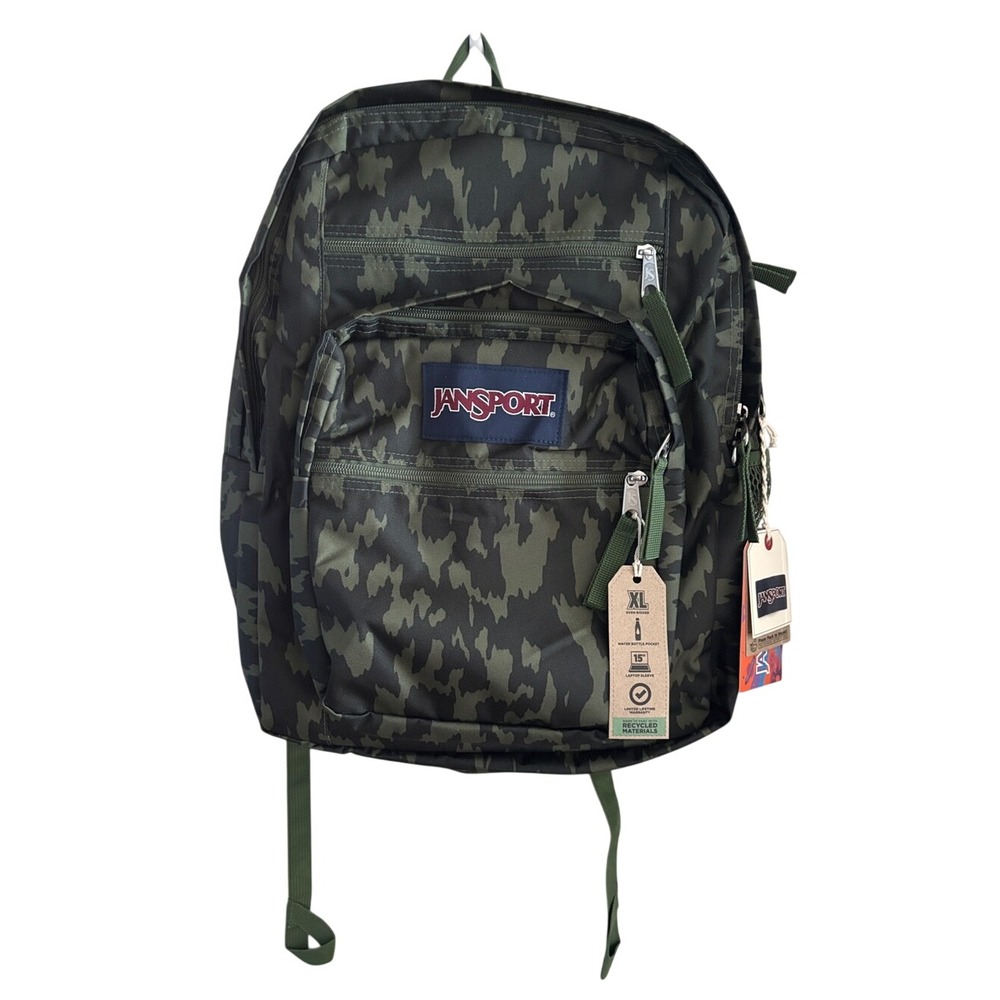 Jansport Big Student Backpack XL Olive Green Camo Illusion 34L Laptop Sleeve NEW